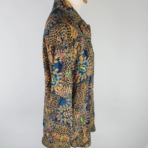 Vintage retro funky print long sleeve shirt top M L - Picture 5 of 9